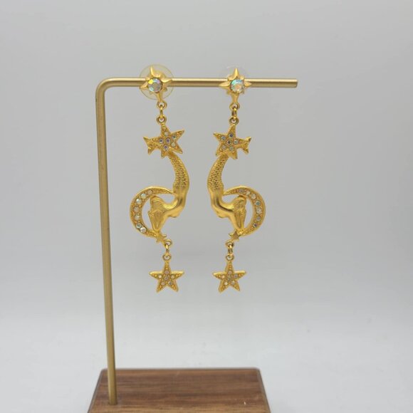 Kirks Folly Vintage Gold Tone Moon and Start Mermaid Earrings NWOT! - Picture 6 of 16